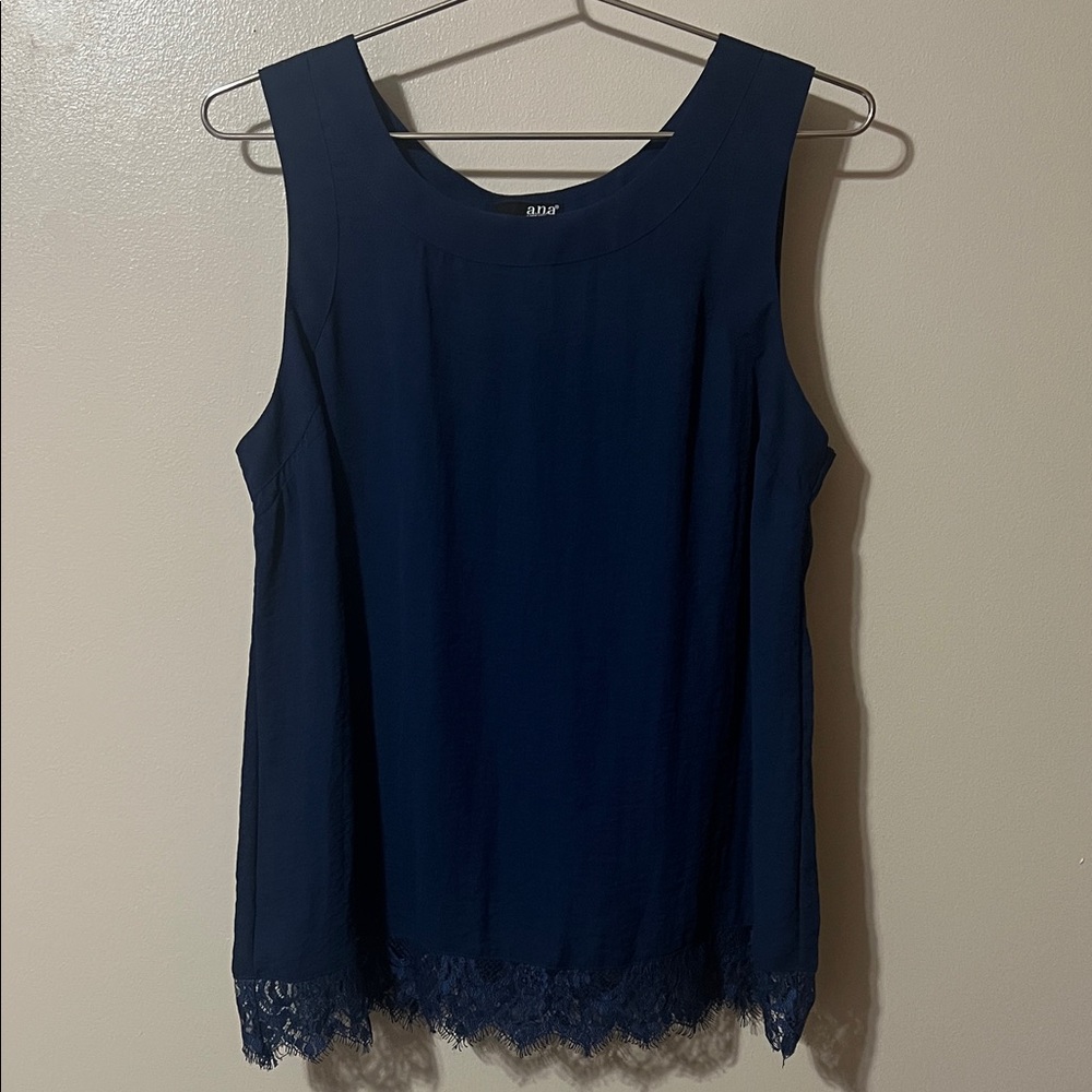 a.n.a Navy Tank Top with Lace Hem